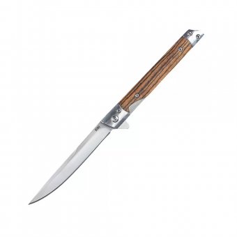 Briceag camping 21.5 cm, otel, maner maro, insertii lemn, teaca tip breloc inclusa