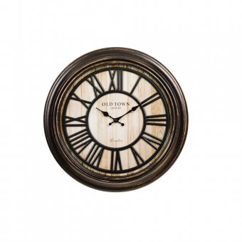 Ceas decorativ de perete cu numere mari romane, model Retro OldTown Clocks, Negru/Bronz, 50 cm