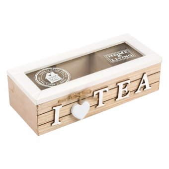 Cutie din lemn pentru ceai cu 3 compartimente I Love Tea, 24x10x7 cm