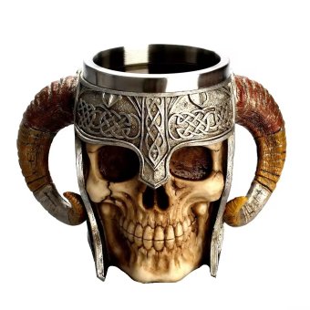 Halba de bere Viking Skull 400 ml, inox+rasina, multicolora