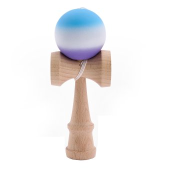 Kendama profesionala din lemn de fag 18 cm, 160 g cu bila 80 g, vopsea aderenta mata, design Blue–Purple Gradient