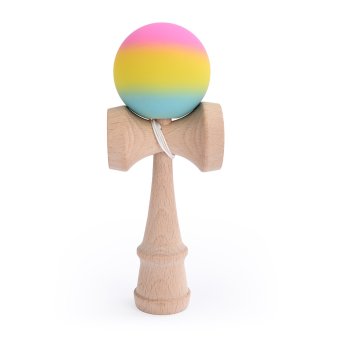 Kendama profesionala din lemn de fag 18 cm, 160 g cu bila 80 g, vopsea aderenta mata, design Rainbow Fade