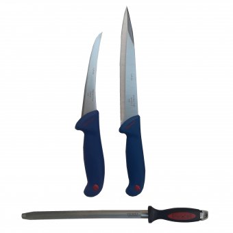 Kit profesional macelarie format din Cutite injunghiat, dezosat si Masat oval magnetizat 30 cm