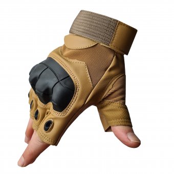 Manusi tactice militare fara degete, Coyote, Vinil, protectie cauciuc, marime L