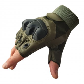 Manusi tactice militare fara degete, Olive, Vinil, protectie cauciuc, marime XL