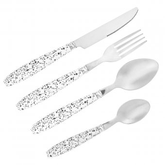 Set 12 tacamuri otel inoxidabil Black Dot Desing, maner plastic