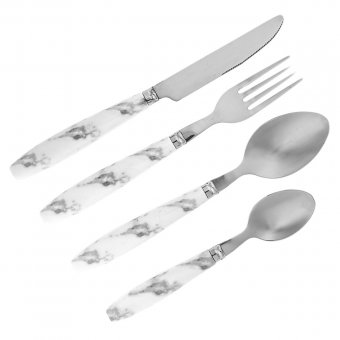 Set 12 tacamuri otel inoxidabil Marble Desing, maner plastic