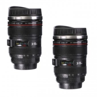 Set 2 Cani termos sub forma de obiectiv foto, 400 ml, negre