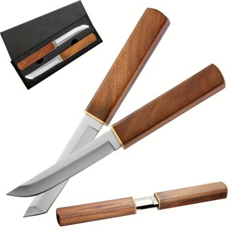Set 2 Cutite de tip Puukko & Tanto, otel D2, maner lemn, 246 mm, sistem teaca Tight Fit, Cutie depozitare inclusa