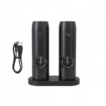 Set 2 Rasnite electrice pentru sare, piper, condimente, Grad macinare reglabil, Iluminare LED, incarcare USB