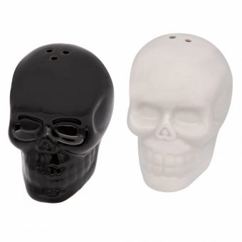 Set 2 solnite ceramice sub forma de craniu, sare/piper , 60 ml, Alb/Negru