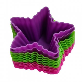 Set 24 forme din silicon sub forma de Stea pentru Savarine, Tarte, Briose, Prajituri 35x70 mm, Multicolore