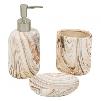 Set 3 accesorii pentru baie, ceramice, Nordic Wood Design