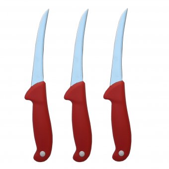 Set 3 cutite macelar GER3 Red, 28 cm, lama curbata, pentru dezosat, maner rosu