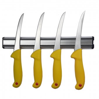 Set 4 cutite profesionale pentru transat, lama curbata, Gold, cu suport magnetic, otel inoxidabil