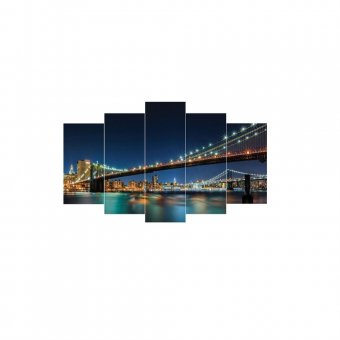 Set 5 tablouri multicanvas, panza, Brooklyn Bridge, 100x60 cm