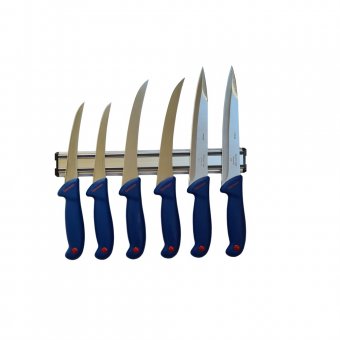 Set 6 Cutite profesionale pentru macelarie GER7-Blue, dezosat, filetat, injunghiat, suport magnetic