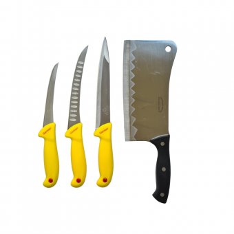 Set macelarie format din 3 cutite profesionale, injunghiat, filetat, dezosat, maner plastic ABS Galben si Satar 800 g 