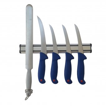 Set pofesional pentru macelarie 6 piese, cutite dezosat, filetat, pila ascutit si suport magnetic