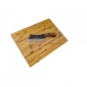 Set Profesional Bucatar, format din Cutit tip satar, lama forjata, Full Tang, 261mm si Tocator masiv din Bambus 38x28x4 cm