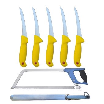 Set Profesional macelarie format 5 Cutite din dezosat R-Gold, Fierastrau oase si Pila lata pentru ascutit cutite