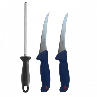 Set profesional macelarie format din 2 Cutite pentru dezosat lama curbata 13 cm si Masat magnetizat 20 cm