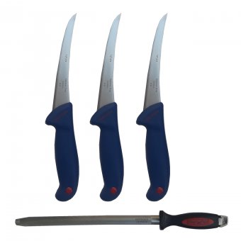 Set profesional macelarie format din 3 Cutite pentru dezosat GRM 3 Blue si Masat oval magnetizat