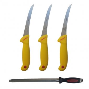 Set profesional macelarie format din 3 Cutite pentru dezosat GRM 3 Gold si Masat oval 30 cm