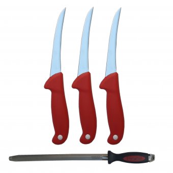 Set profesional macelarie format din 3 Cutite pentru dezosat GRM 3 Red si Masat magnetizat 30 cm
