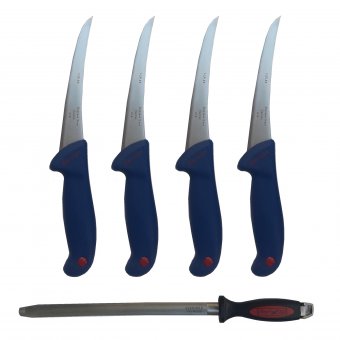 Set profesional macelarie format din 4 Cutite GRM3 Blue pentru dezosat si Masat magnetizat 30 cm
