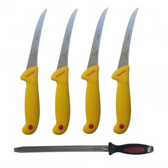 Set profesional macelarie format din 4 Cutite GRM3 Gold pentru dezosat si Masat magnetizat 30 cm 