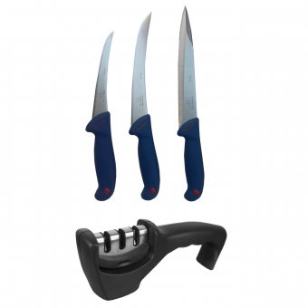 Set Profesional macelarie format din Cutite transat, filetat, injunghiat, otel inoxidabil si Ascutitor cutite 3 nivele intensitate