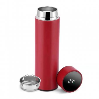 Termos Smart, Inox, Display LED, Afisare temperatura, 500 ml, 6×22 cm, Rosu