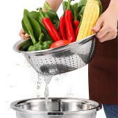 Bol din otel inoxidabil cu strecuratoare si razatoare multifunctionala, 28cm, argintiu