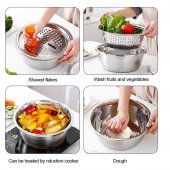 Bol din otel inoxidabil cu strecuratoare si razatoare multifunctionala, 28cm, argintiu