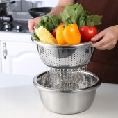 Bol din otel inoxidabil cu strecuratoare si razatoare multifunctionala, 28cm, argintiu