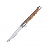 Briceag camping 21.5 cm, otel, maner maro, insertii lemn, teaca tip breloc inclusa