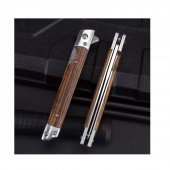 Briceag camping 21.5 cm, otel, maner maro, insertii lemn, teaca tip breloc inclusa