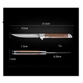 Briceag camping 21.5 cm, otel, maner maro, insertii lemn, teaca tip breloc inclusa
