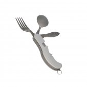 Briceag multifunctional pentru camping 5 in 1 cu lingura si furculita, detasabil, 18 cm, argintiu