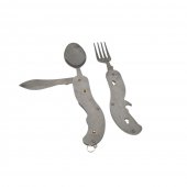 Briceag multifunctional pentru camping 5 in 1 cu lingura si furculita, detasabil, 18 cm, argintiu