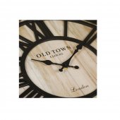 Ceas decorativ de perete cu numere mari romane, model Retro OldTown Clocks, Negru/Bronz, 50 cm