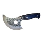 Cutit Profesional Bucatarie tip Satar, lama curbata hammered din otel carbon, maner lemn albastru, 22.5 cm