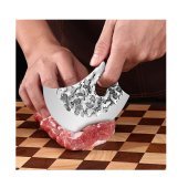 Cutit Profesional Bucatarie tip Satar, lama curbata hammered din otel carbon, maner lemn albastru, 22.5 cm