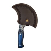 Cutit Profesional Bucatarie tip Satar, lama curbata hammered din otel carbon, maner lemn albastru, 22.5 cm