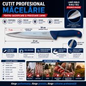 Cutit Profesional Macelarie pentru Sacrificare, Lama Dubla 21 cm, Otel Inoxidabil, Maner Ergonomic, Albastru