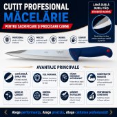 Cutit Profesional Macelarie pentru Sacrificare, Lama Dubla 21 cm, Otel Inoxidabil, Maner Ergonomic, Albastru