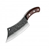 Cutit tip satar, lama forjata manual din otel carbon, Full Tang, 261 mm, maner lemn, husa inclusa