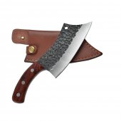 Cutit tip satar, lama forjata manual din otel carbon, Full Tang, 261 mm, maner lemn, husa inclusa