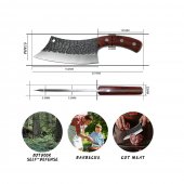 Cutit tip satar, lama forjata manual din otel carbon, Full Tang, 261 mm, maner lemn, husa inclusa